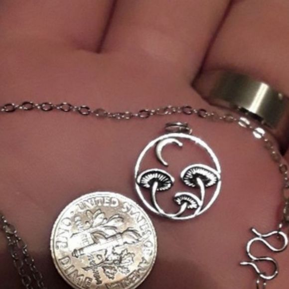 Sterling Silver titanium mushrooms and moon goth earthy boho necklace new - Picture 6 of 6